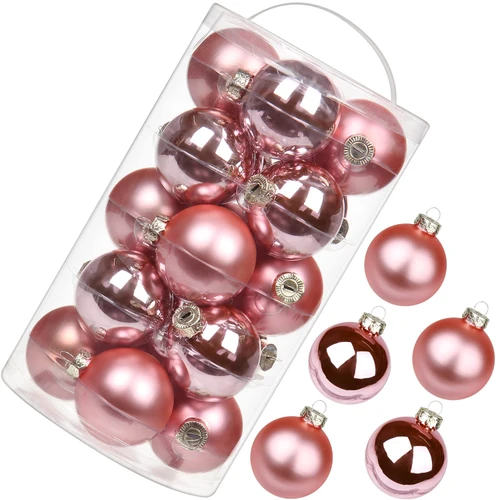20 PCS Glass Christmas Ball Ornaments 2.36" Small Christmas Tree Decorations Set Seamless Pink Christmas Ornaments Balls with Hanging Loop for Xmas Tree Holiday Party Wedding Decor