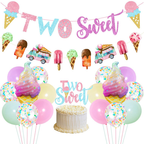 Two Sweet Birthday Party Decoration Ice Cream 2nd Party Set, Glitter Two Sweet Banner, Ice Cream Banner, Cake Topper and Balloons, for Girls Ice Cream Party, Baby 2nd Birthday Party Decor Two Sweet Birthday Party Decoration Ice Cream 2nd Party Set, Glitter Two Sweet Banner, Ice Cream Banner, Cake Topper and Balloons, for Girls Ice Cream Party, Baby 2nd Birthday Party Decor