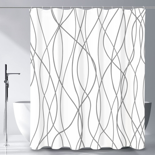 Gibelle Long Shower Curtain 72 x 78, Grey White Striped Fabric Shower Curtain, Modern Minimalist Bathroom Curtain Shower Set with Hooks Gibelle Long Shower Curtain 72 x 78, Grey White Striped Fabric Shower Curtain, Modern Minimalist Bathroom Curtain Shower Set with Hooks