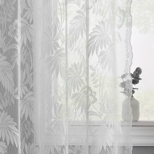 Kotile White Lace Curtains 63 Inches Long - Premium Plam Leaf Floral Embroidered Vintage Lace Curtains for Bedroom, Privacy Scalloped Sheer Lace Curtains for Windows, 52 x 63 Inch, 2 Panels, White Kotile White Lace Curtains 63 Inches Long - Premium Plam Leaf Floral Embroidered Vintage Lace Curtains for Bedroom, Privacy Scalloped Sheer Lace Curtains for Windows, 52 x 63 Inch, 2 Panels, White