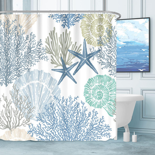 Tritard Extra Long Nautical Coastal Shower Curtain Starfish Seashell Coral Beach Themed Bath Curtain Waterproof Fabric Ocean Shower Curtains for Bathroom with 12 Hooks, 72 x 84, Blue Tritard Extra Long Nautical Coastal Shower Curtain Starfish Seashell Coral Beach Themed Bath Curtain Waterproof Fabric Ocean Shower Curtains for Bathroom with 12 Hooks, 72 x 84, Blue