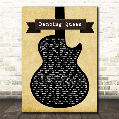 Dancing Queen Black Guitar Song Lyric Gift Present Poster Print