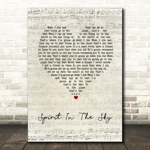 Spirit in The Sky Script Heart Song Lyric Wall Art Poster Gift Present Print