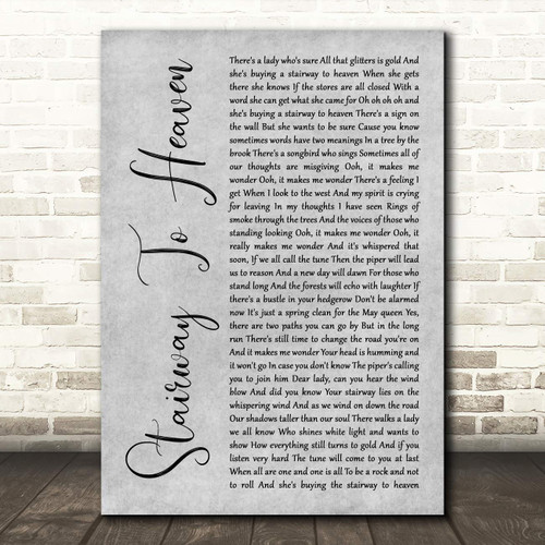 Stairway to Heaven Grey Rustic Script Song Lyric Wall Art Poster Gift Present Print