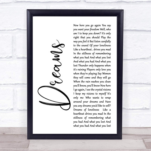 The Card Zoo Dreams White Script Song Lyric Quote Print