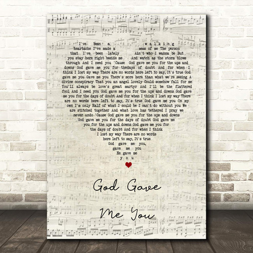 The Card Zoo God Gave Me You Script Heart Song Lyric Quote Wall Art Gift Print