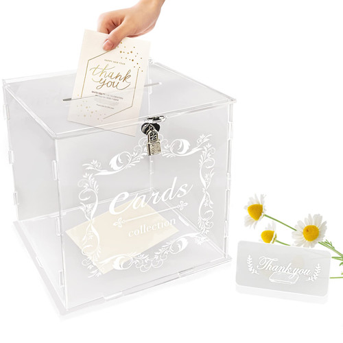 EVNEED Acrylic Wedding Card Box with Lock, Clear Card Box for Wedding Reception, Wedding Money Box Gift Card Box for Party Birthday Wedding Graduation