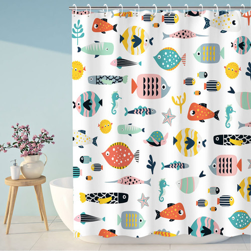 RosieLily Fish Shower Curtain, Kids Bathroom Shower Curtain, Cartoon Fish Shower Curtain with 12 Hooks, Waterproof Colorful Animal Cartoon Fish Bathroom Decor, 72x72 Inch RosieLily Fish Shower Curtain, Kids Bathroom Shower Curtain, Cartoon Fish Shower Curtain with 12 Hooks, Waterproof Colorful Animal Cartoon Fish Bathroom Decor, 72x72 Inch