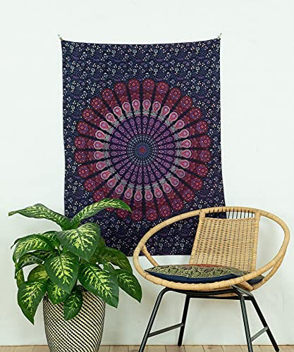 Indian mandala poster peacock bordeaux pink traditional handmade fair trade tapestry small wallhanging fair trade peacock bordeaux pink traditional handmade fair trade tapestry (84 x 89 inch)