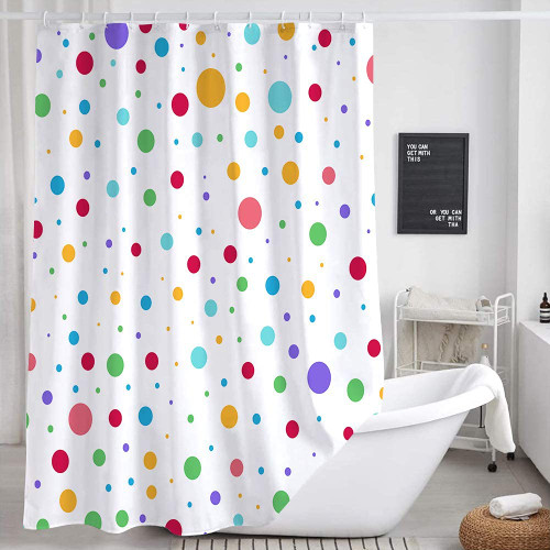 Kids Rainbow Shower Curtain for Bathroom, Colorful Geometric Cute Polka Dot Fabric Shower Curtains Set, White Modern Restroom Decor Accessories with Hooks (72X84)