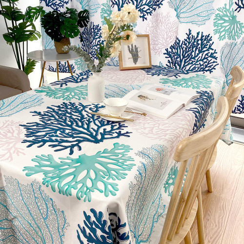 Outdoor Coastal Nautical Rectangle Tablecloth Coral Print Table Cloth Ocean Themed Beach Decorative Waterproof Wipeable Table Covers for Dining Room Kitchen Living Room, 60x102 Inches, Navy/Blue/Teal Outdoor Coastal Nautical Rectangle Tablecloth Coral Print Table Cloth Ocean Themed Beach Decorative Waterproof Wipeable Table Covers for Dining Room Kitchen Living Room, 60x102 Inches, Navy/Blue/Teal