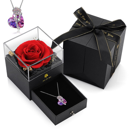 S SIVERY Mothers Day Rose Gifts for Mom Wife Women - Preserved Real Red Rose Gift with Crystal Necklace for Her Wife Rose Gifts for Mothers Day Mom Birthday with Gift Cards S SIVERY Mothers Day Rose Gifts for Mom Wife Women - Preserved Real Red Rose Gift with Crystal Necklace for Her Wife Rose Gifts for Mothers Day Mom Birthday with Gift Cards