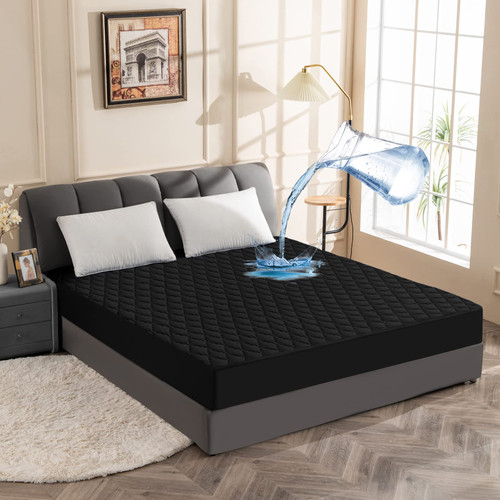 Waterproof Mattress Protector, Queen Mattress Protector, Breathable Mattress Cover, Premium Soft Filling Waterproof Mattress Pad Protector with 8"-18" Deep Pocket Black 60X80 Inch Waterproof Mattress Protector, Queen Mattress Protector, Breathable Mattress Cover, Premium Soft Filling Waterproof Mattress Pad Protector with 8"-18" Deep Pocket Black 60X80 Inch