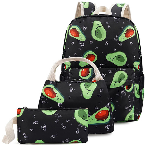 Malaxlx Avocado Print School Backpack Set for Teen Girls Boys, Bookbags with Lunch Box Pencil Case