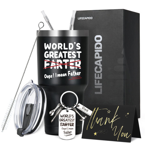 Lifecapido Gifts for Dad - World's Greatest Father 30oz Tumbler, Dad Tumbler Gift Set for Men Dad Father New Dad - Dad Gift from Daughter Son for Christmas, Father's Day, Birthday, Black Lifecapido Gifts for Dad - World's Greatest Father 30oz Tumbler, Dad Tumbler Gift Set for Men Dad Father New Dad - Dad Gift from Daughter Son for Christmas, Father's Day, Birthday, Black