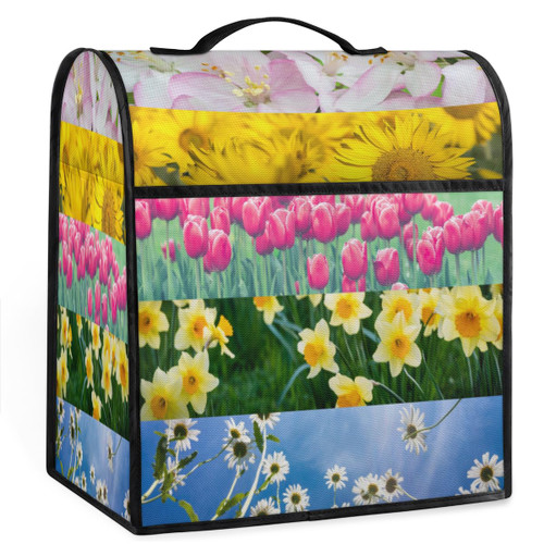 Sunflower Daisy Tulip Daffodils Coffee Maker Dust Cover Kitchen Mixer Cover with Pockets and Top Handle Toaster Covers Bread Machine Covers for Kitchen Cafe Bar Home Decor
