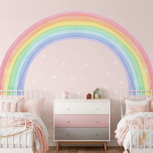 70.8 X 33.9 Inch Fabric Large Rainbow Wall Decals Watercolor Large Rainbow Wall Decals Waterproof Rainbow Wall Sticker Peel and Stick Rainbow Decals for Girls Kids Bedroom Nursery Playroom Decor