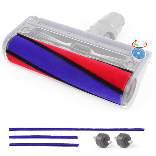 Soft Roller Brush Bar + Roller Wheels + Axles Set Compatible with Dyson V6 V7 V8 V10 V11 Vacuum Cleaner Replacement Roller Parts No.966488-01