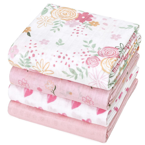 PHF 100% Cotton Baby Swaddle Blanket, 4 Pack Ultra Soft Baby Muslin Blanket for Baby Girls, Breathable Receiving Blankets Swaddle Wrap for Newborns, Large 47x47 inches, Rose Floral PHF 100% Cotton Baby Swaddle Blanket, 4 Pack Ultra Soft Baby Muslin Blanket for Baby Girls, Breathable Receiving Blankets Swaddle Wrap for Newborns, Large 47x47 inches, Rose Floral