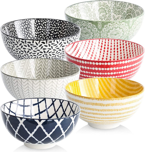 Porcelain Bowl Set - Ceramic Cereal Bowls Set of 6- Colorful Soup Bowls, Oatmeal Bowls, Bowls for Soup, Salad, Rice, Ramen, Dessert, Rice, Noodle, Bowls for Kitchen, Assorted Designs Porcelain Bowl Set - Ceramic Cereal Bowls Set of 6- Colorful Soup Bowls, Oatmeal Bowls, Bowls for Soup, Salad, Rice, Ramen, Dessert, Rice, Noodle, Bowls for Kitchen, Assorted Designs