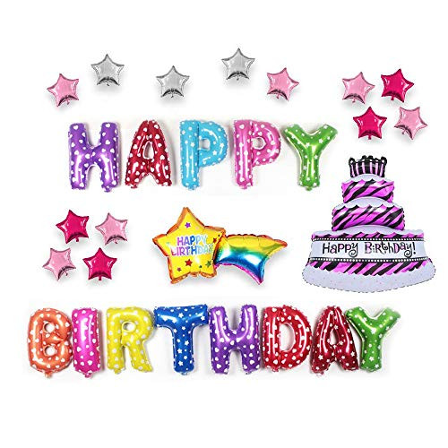 Birthday Decorations - Happy Birthday Balloons, ADSM Happy Birthday Banner Foil Letters Balloons Mylar Balloon for Birthday Party Decoration (Children)