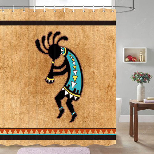 JAWO Kokopelli Shower Curtain, Kokopelli Southwestern Style Native American Indian Ancient Ethnic Shower Curtain Fabric Bathroom Shower Curtain Set with Hooks, 72X72 Inch