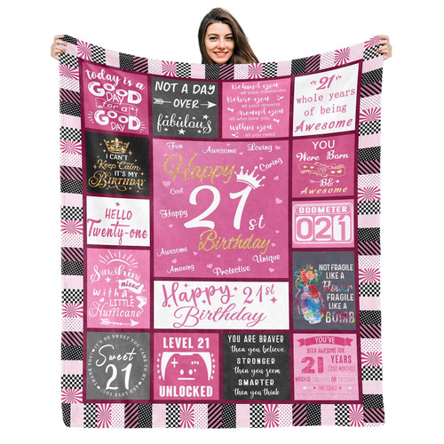 Kesidilo 21st Birthday Gifts for Her, Gifts for 21 Year Old Female, 21st Birthday Decorations Blanket 50"X60", 21 Year Old Birthday Gifts Ideas, Happy 21st Birthday Gift for Women Daughter Sister
