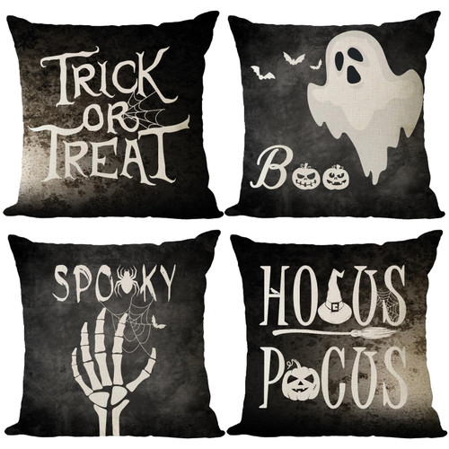 Set of 4 Halloween pillow covers 22x22 Inch Trick or Treat Pumpkin Decor Throw Pillow Covers Spooky Black Ghost Halloween Cushion Covers Square Pillow Cases for Home Outdoor Sofa Couch (22 by 22)