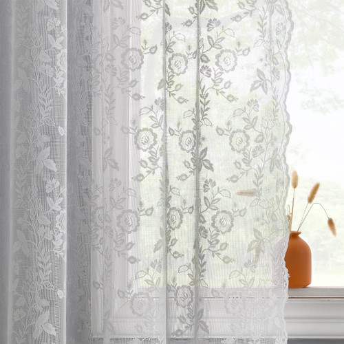 FINECITY Grey Lace Curtains 84 Inch Length 2 Panels Set, Country Rustic Grey Floral Sheer Curtains for Living Room, Rod Pocket Privacy Vintage Floral Sheer Lace Curtains, 52 x 84 Inch, Grey FINECITY Grey Lace Curtains 84 Inch Length 2 Panels Set, Country Rustic Grey Floral Sheer Curtains for Living Room, Rod Pocket Privacy Vintage Floral Sheer Lace Curtains, 52 x 84 Inch, Grey