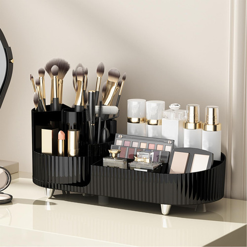 Yuilgdo Makeup Organizer, 360 Degree Rotating Large Capacity Perfume Organizer Makeup Brush Holder for Vanity Decor Bathroom Countertops Lazy Susan Cosmetic Desk Storage Container Display Case