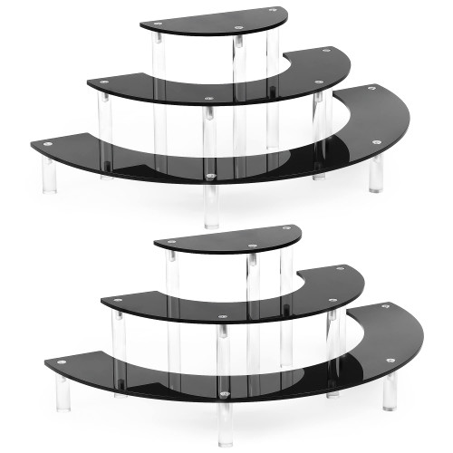 YestBuy Acrylic Risers Display Stand Shelf for Pop Figure, 3 Tier Black Acrylic Cupcake Stand, 2 Pack Half Moon Dessert Stand for Display Or Collections