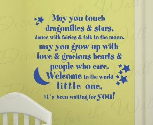 May You Touch Dragonflies and Stars Dance - Girl's Room Kids Baby Nursery - Wall Decal Art Mural Letters, Adhesive Vinyl Lettering Quote, Sticker Graphic Decoration, Saying Decor