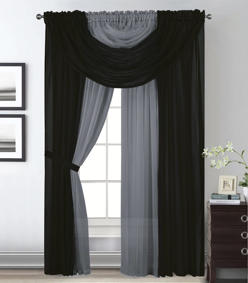 Bedding Haus an All in One Sheer Solid Curtain Panels Set with 4 Attached Panels 63 Inch Length and 2 Attached Valances, 63 in (Long)