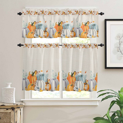 Gehucoxee Kitchen Curtains and Valance Set, Harvest Fall Curtain Valance and Tier Rod Pocket Window Curtain Tiers for Bedroom Bathroom 3 Piece Curtain 24 Inch Length Thanksgiving Pumpkin Maple Leaf Gehucoxee Kitchen Curtains and Valance Set, Harvest Fall Curtain Valance and Tier Rod Pocket Window Curtain Tiers for Bedroom Bathroom 3 Piece Curtain 24 Inch Length Thanksgiving Pumpkin Maple Leaf