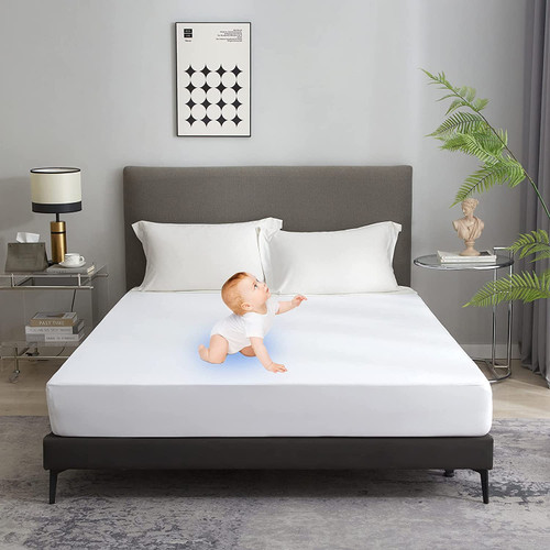 VClife White Mattress Proctector Queen Waterproof Bed Mattress Protector Breathable Noiseless Jersey Knit Mattress Pad Cover with 18" Deep Pocket, Cooling Queen Size Fitted Mattress Cover Protector VClife White Mattress Proctector Queen Waterproof Bed Mattress Protector Breathable Noiseless Jersey Knit Mattress Pad Cover with 18" Deep Pocket, Cooling Queen Size Fitted Mattress Cover Protector