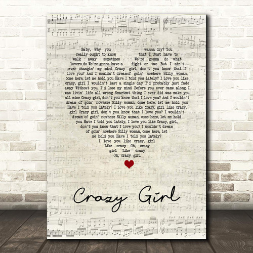 The Card Zoo Crazy Girl Script Heart Song Lyric Quote Wall Art Gift Print
