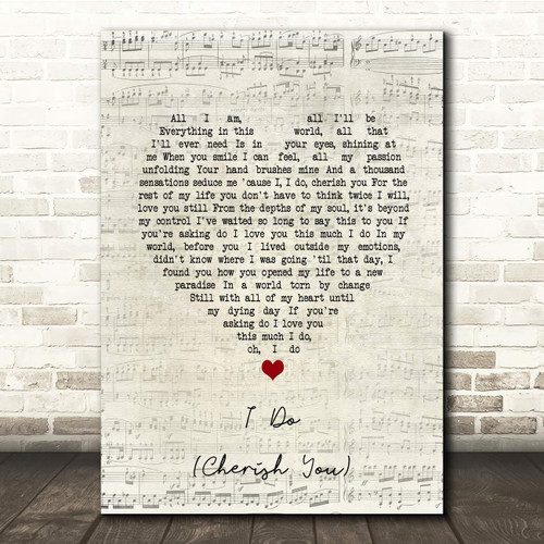 The Card Zoo I Do (Cherish You) Script Heart Song Lyric Gift Present Poster Print
