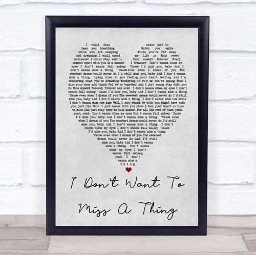 The Card Zoo I Don't Want to Miss A Thing Grey Heart Song Lyric Quote Print
