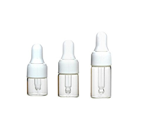 Glass Dropper Bottles Mini 1/2/3ml Empty Cosmetic Sample Bottles Essential Oil Dropping Bottles Vials Perfume Lotion Liquid Container Bottles With Glass Eye Dropper And White Caps Pack of 15 (2ml)
