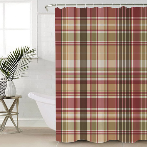 Boanket Polyester Fabric Retro Red Teal Checkered Shower Curtain, Farmhouse Buffalo Plaid, Waterproof Bathtub Curtain Bathroom Decor Set with Hooks 72 x 72 Inches,