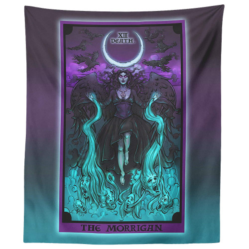 The Morrigan Death Tarot Card Tapestry - Pagan Witch Pastel Goth Wall Hanging Home Decor (60" x 50")