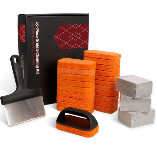 Ultimate 25 Piece Griddle Cleaning Kit for Blackstone | Complete Flat Top Grill Accessories Kit with Scraper, Cleaning Brick, Scouring Pads | Easy Cleaning on Hot or Cold Surfaces Ultimate 25 Piece Griddle Cleaning Kit for Blackstone | Complete Flat Top Grill Accessories Kit with Scraper, Cleaning Brick, Scouring Pads | Easy Cleaning on Hot or Cold Surfaces
