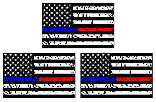 3PCS Police and Fire Dept. Blue/Red Line American Flag Sticker / Car Sticker /4 "x2.5"/3M Material