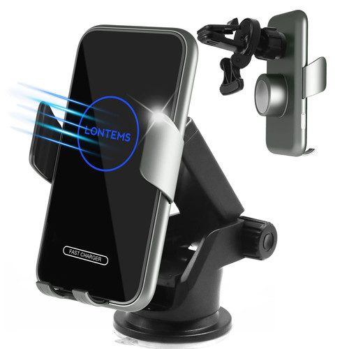 Wireless Car Charger Phone Mount 15W Fast Charging Phone Mount Phone Stand, Car Charger for iPhone 14 13 12 11, Samsung, Google etc, Windshield Dashboard Air Vent Auto Clamping Phone Holder -Grey Wireless Car Charger Phone Mount 15W Fast Charging Phone Mount Phone Stand, Car Charger for iPhone 14 13 12 11, Samsung, Google etc, Windshield Dashboard Air Vent Auto Clamping Phone Holder -Grey