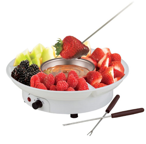 Chocolate Melting Pot Fondue Pot Electric Set for Chocolate and Cheese with Dipping Forks, 9-ounce Detachable Bowl, for Chocolate Melts Cheese Melts (White)