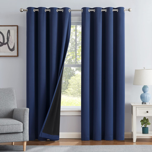 Melodieux Navy 100% Blackout Curtains for Living Room - Thermal Insulated Bedroom Grommet Drapes Full Room Darkening, 52 by 63 Inch(2 Panels) Melodieux Navy 100% Blackout Curtains for Living Room - Thermal Insulated Bedroom Grommet Drapes Full Room Darkening, 52 by 63 Inch(2 Panels)