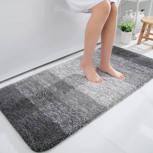 OLANLY Luxury Bathroom Rug Mat 47x24, Extra Soft and Absorbent Microfiber Bath Rugs, Non-Slip Plush Shaggy Bath Carpet Runner, Machine Wash Dry, Bath Mats for Bathroom Floor, Tub and Shower, Grey