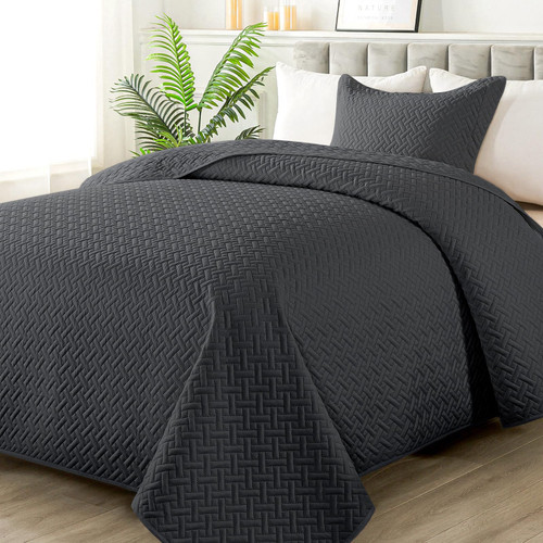 HYLEORY Quilt Set Twin/Twin XL Size - Soft Lightweight Quilts Summer Quilted Bedspreads - Reversible Coverlet Bedding Set for All Season 2 Piece (1 Quilt, 1 Pillow Sham) - Dark Grey