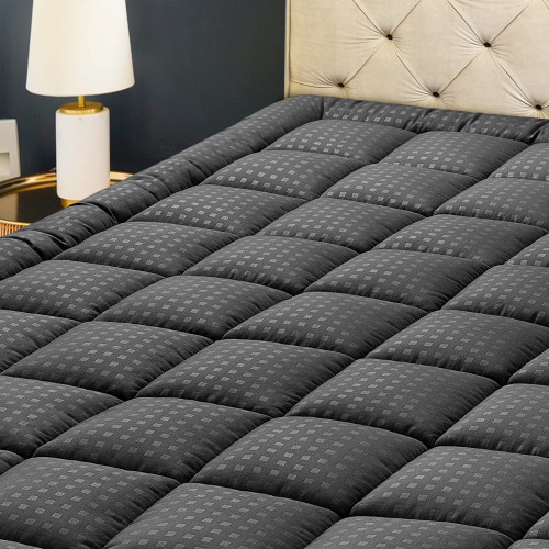 HYLEORY Twin XL Mattress Pad Quilted Fitted Mattress Protector Cooling Pillow Top Mattress Cover Breathable Fluffy Soft Mattress Topper with 8-21" Deep Pocket, Dark Grey