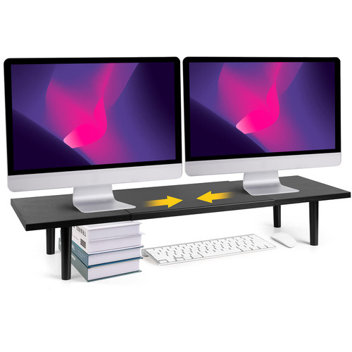 Dual-Monitor-Riser-Stand-For-Desk, Large Monitor Stand Riser For 2 Monitors With Adjustable Length Angle, Double Computer Riser For Desktop Organizer, Monitor Shelf Riser For TV Laptop Printer